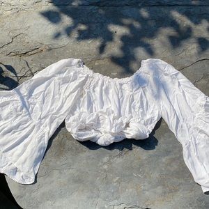 Strapless Flare Sleeve White Pirate-Type Crop Top